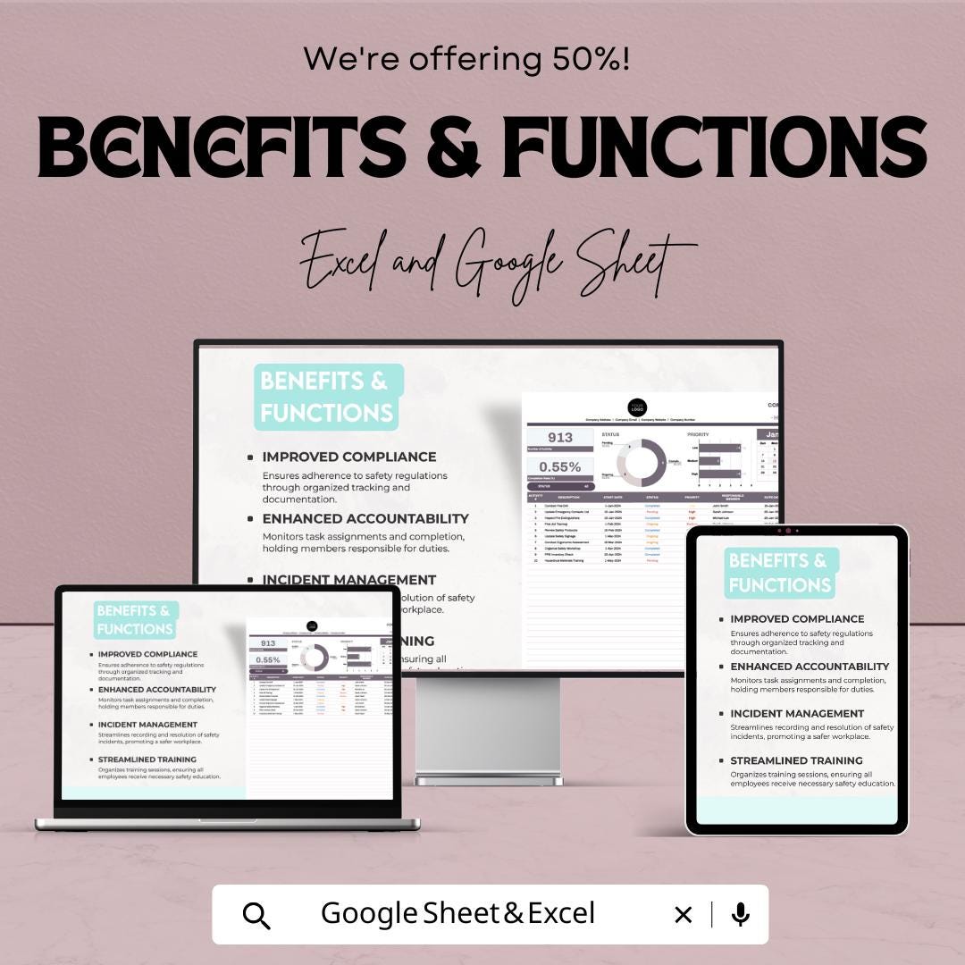 Health & Safety Committee Activity Tracker Sheet | Excel and Google Sheets Template | Task Management | Compliance Tracker | Incident Log |