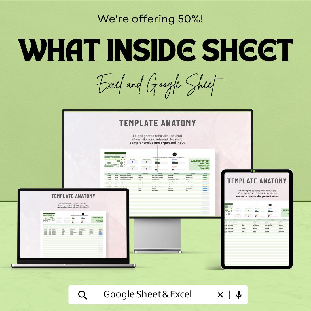 Administration Meeting Schedule Planner Template | Admin Meeting Scheduler | Excel & Google Sheets Planner | Office Meeting Organizer