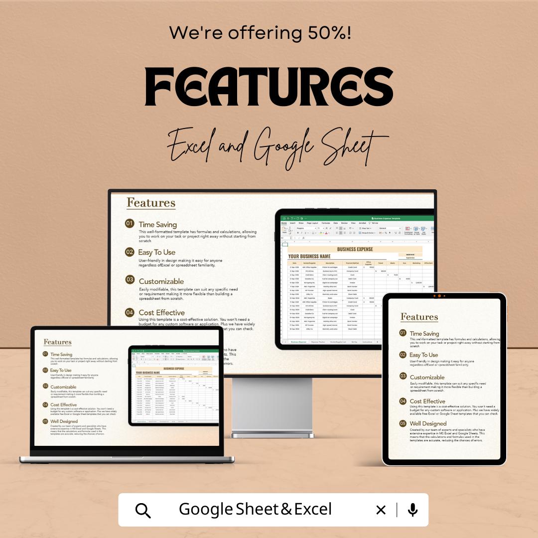 Business Expense Tracker Template, Monthly Expense Spreadsheet, Small Business Budget, Google Sheets & Excel Expense Log