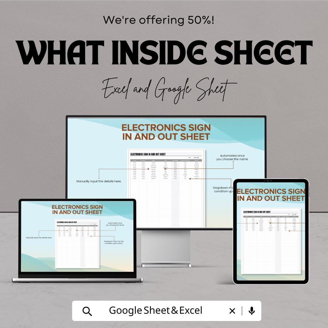 Electronics Sign In and Out Sheet | Track Electronics Checkout | Excel & Google Sheets Template