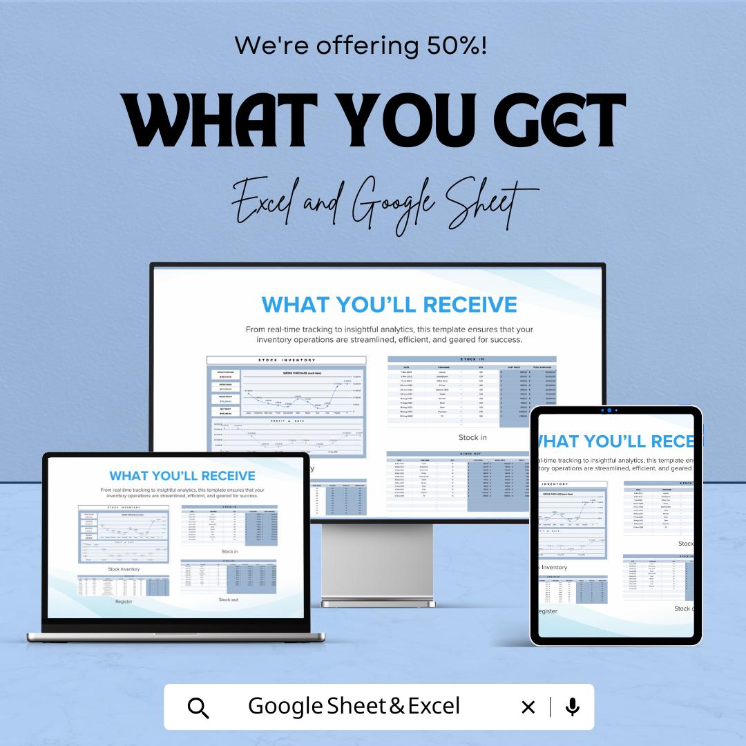 Stock Inventory Sheet for Small Business – Google Sheet – Track Purchases, Sales, Profit, and Stock Levels – Inventory Management Template