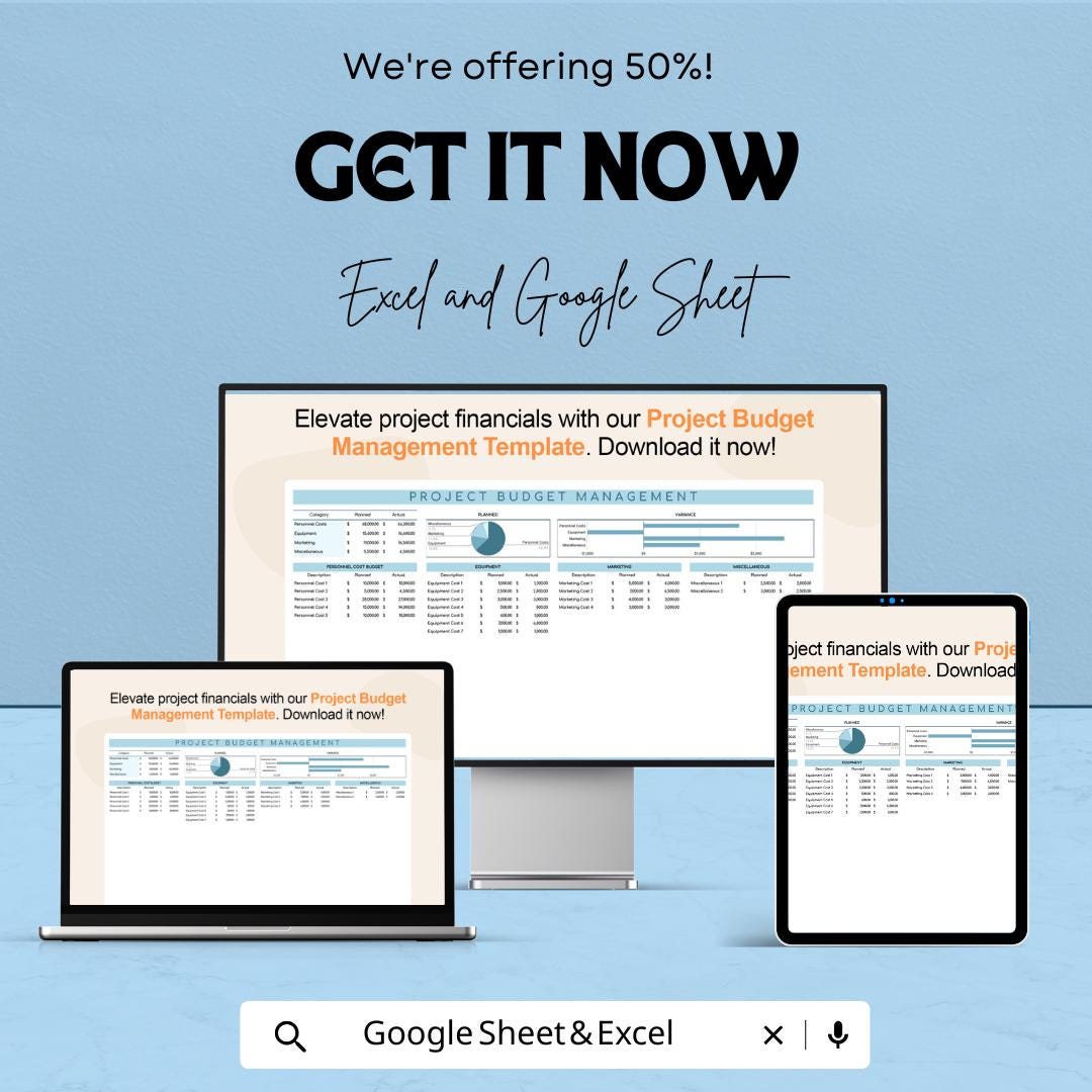 Project Budget Management Template | Project Budget Tracker Spreadsheet | Project Cost Management | Excel Google Sheets Budget Dashboard