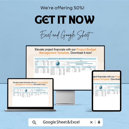 Project Budget Management Template | Project Budget Tracker Spreadsheet | Project Cost Management | Excel Google Sheets Budget Dashboard