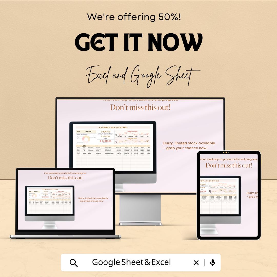 Expense Accounting Template | Excel & Google Sheets | Business Expense Tracker | Monthly Budget Log | Financial Management Spreadsheet
