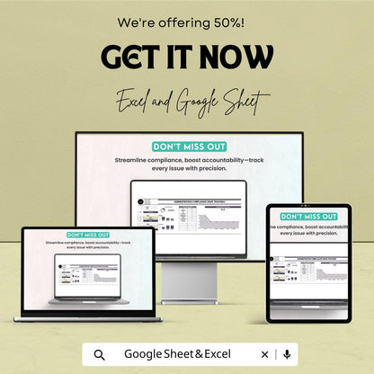 Administration Compliance Issue Tracking Template | Excel & Google Sheets | Compliance Tracker | Issue Log Spreadsheet | Audit Management