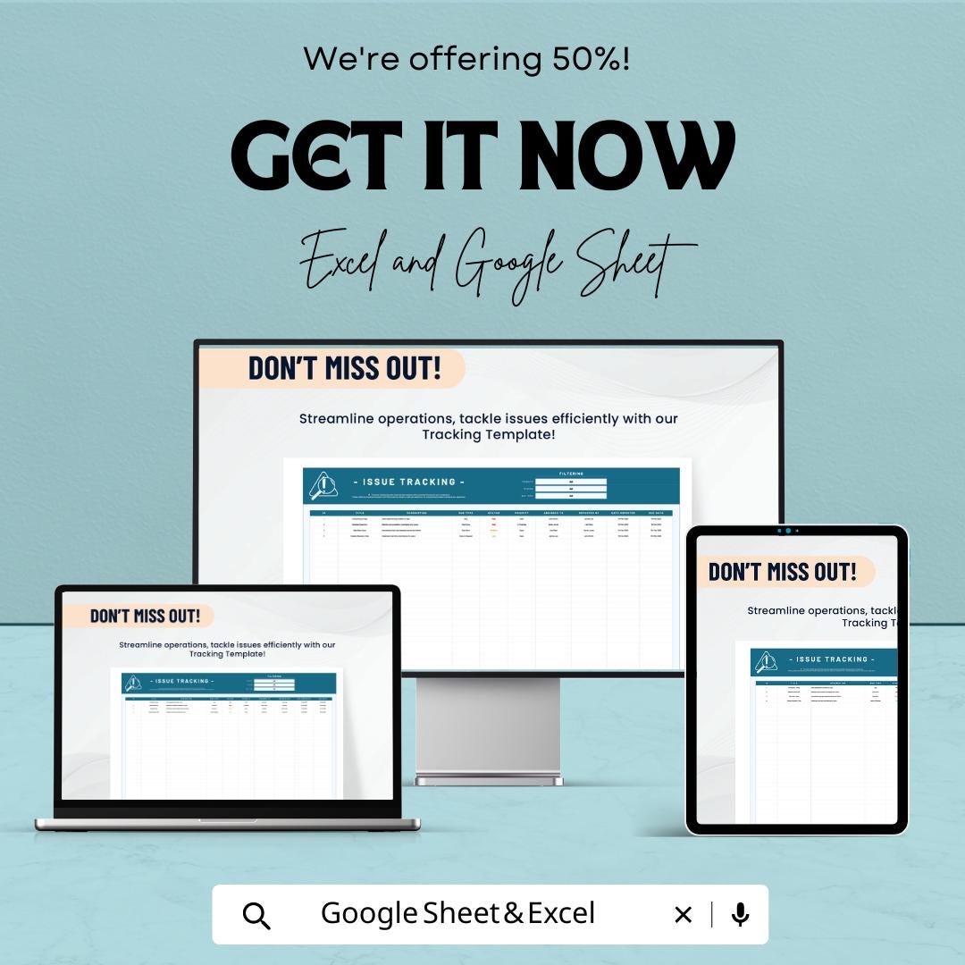 Issue Tracking Spreadsheet Template | Bug Tracker Log | Project Issue Tracker | Issue Management Template | Task and Problem Tracking Tool