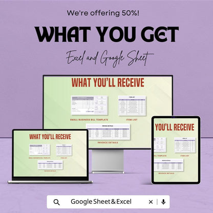 Small Business Bill Template | Invoice Spreadsheet Template | Billing Invoice Sheet | Business Invoice Template | Excel & Google Sheets