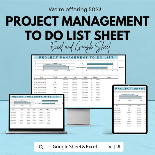 Project Management To Do List | Task Tracker Spreadsheet | Excel & Google Sheets | Team Gantt Chart | Project Timeline Planner