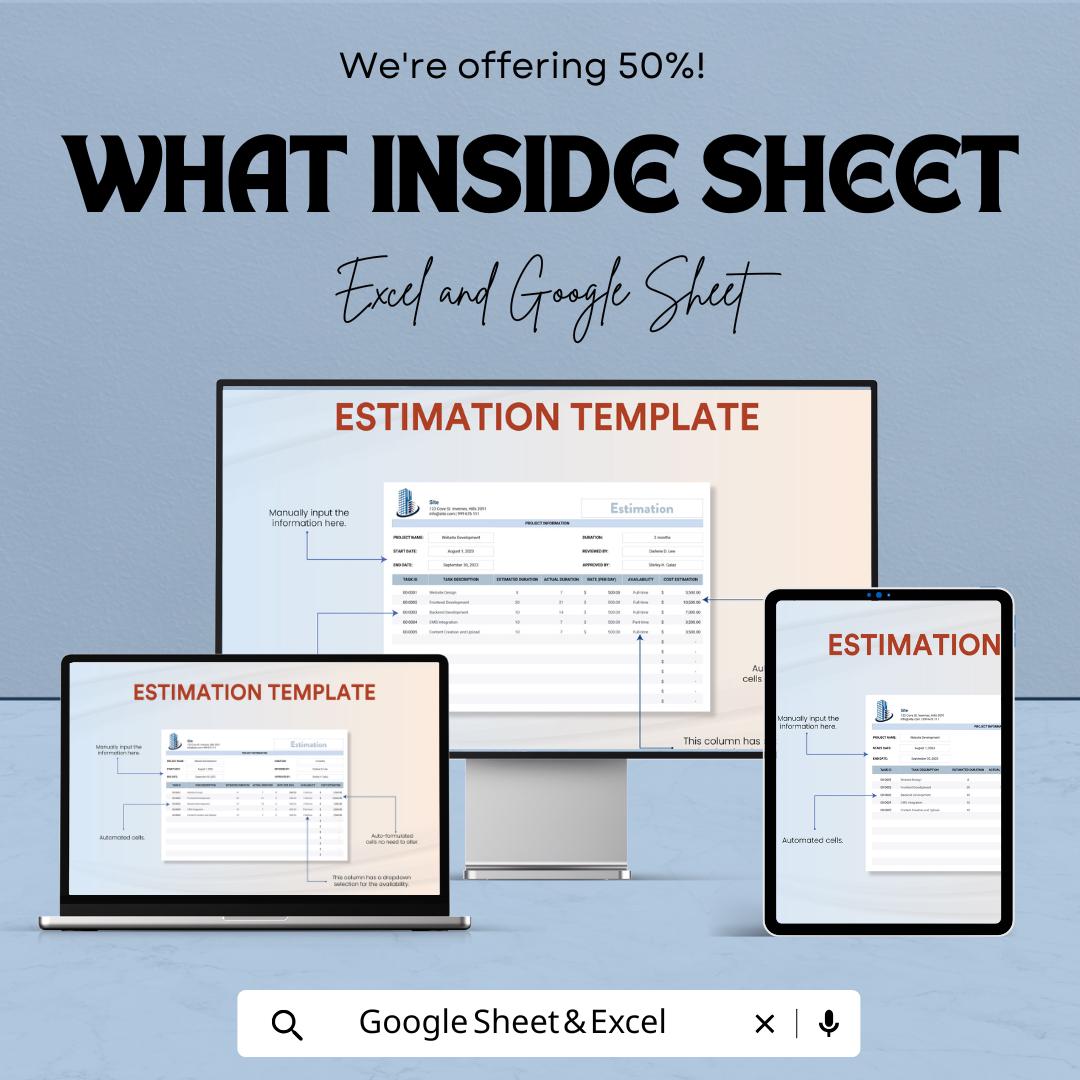 Estimation Template | Project Cost Estimator | Excel & Google Sheets Budget Planner | Work Estimate Sheet for Businesses