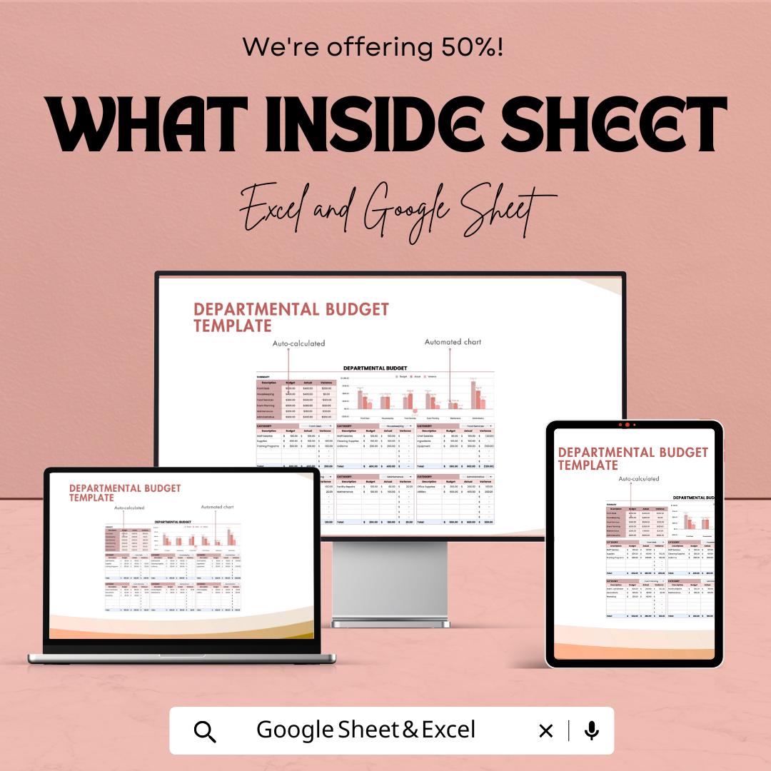 Departmental Budget Template | Excel and Google Sheets Expense Tracker | Business Budget Planner | Financial Management Spreadsheet |