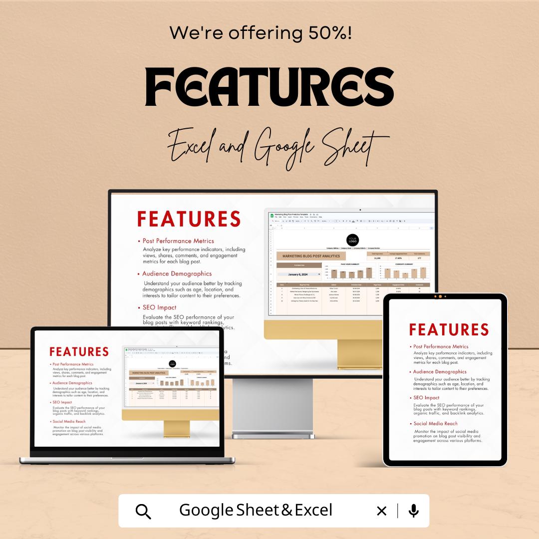 Marketing Blog Post Analytics Sheet | Excel & Google Sheet | Blog Content Tracker | Engagement Report | SEO Performance Dashboard