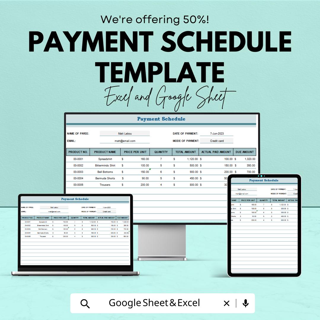 Payment Schedule Template | Payment Tracker | Invoice Organizer | Bill Tracking Spreadsheet | Editable Finance Template