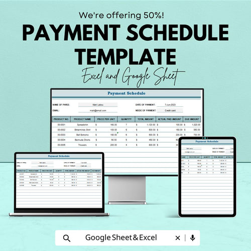Payment Schedule Template | Payment Tracker | Invoice Organizer | Bill Tracking Spreadsheet | Editable Finance Template