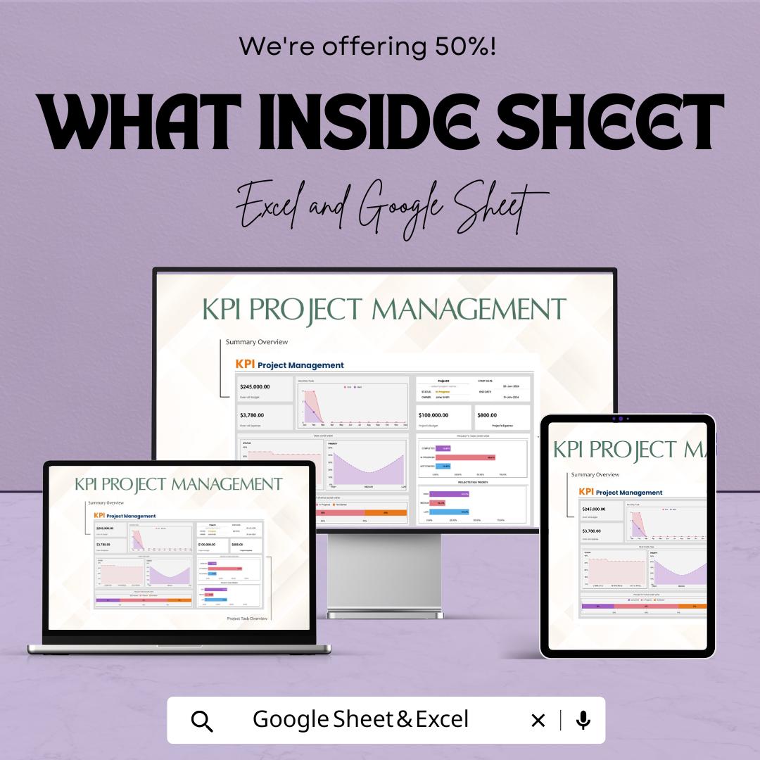 KPI Project Management Sheet | Excel and Google Sheets Dashboard | Task, Budget & Expense Tracker | Business Metrics and Strategy Planner