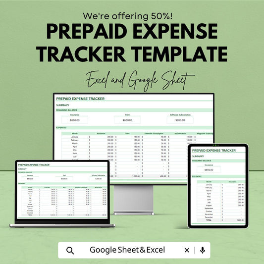 Prepaid Expense Tracker Template | Prepaid Expense Schedule | Expense Tracking Spreadsheet | Excel & Google Sheets Budget Tool