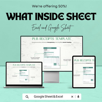 Pub Receipts Sheet Template - Excel & Google Sheet for Easy Financial Tracking