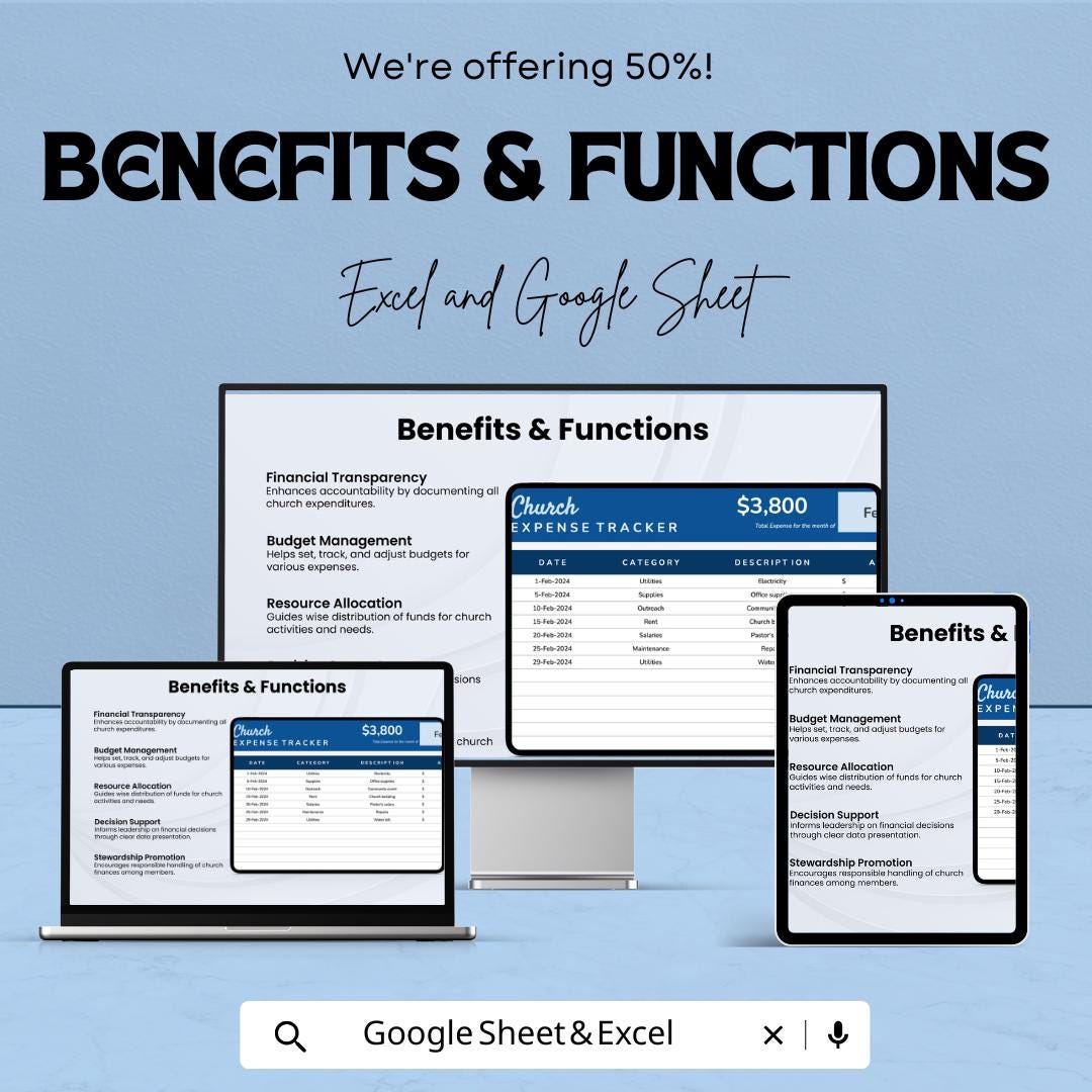 Church Expense Tracker Template | Google Sheets & Excel | Church Finance Spreadsheet | Budget Planner | Financial Management Sheet