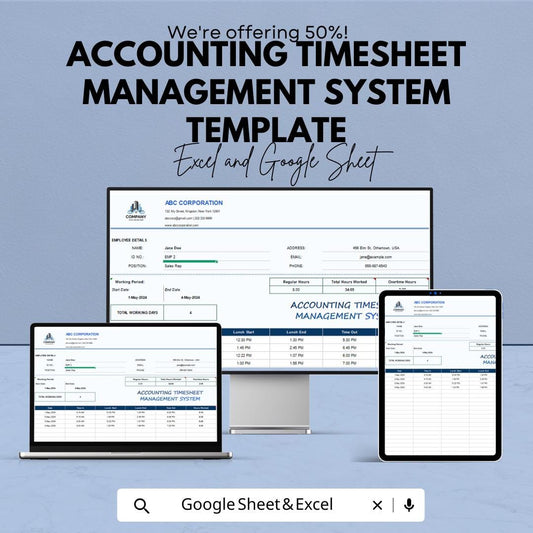 Accounting Timesheet Management System Template | Employee Time Tracker | Payroll Hours Tracker | Timesheet Tool