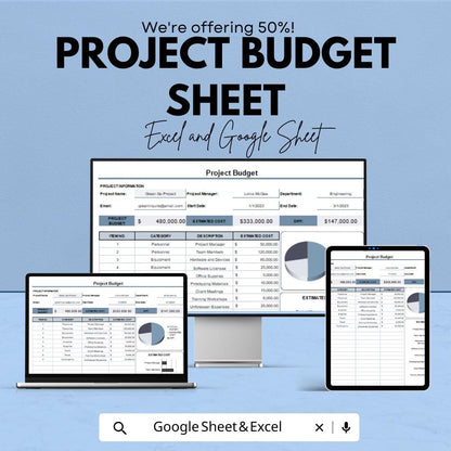 Project Budget Sheet | Excel and Google Sheets Template | Expense Tracker | Budget Forecast & Allocation Tool | Editable Financial Planner