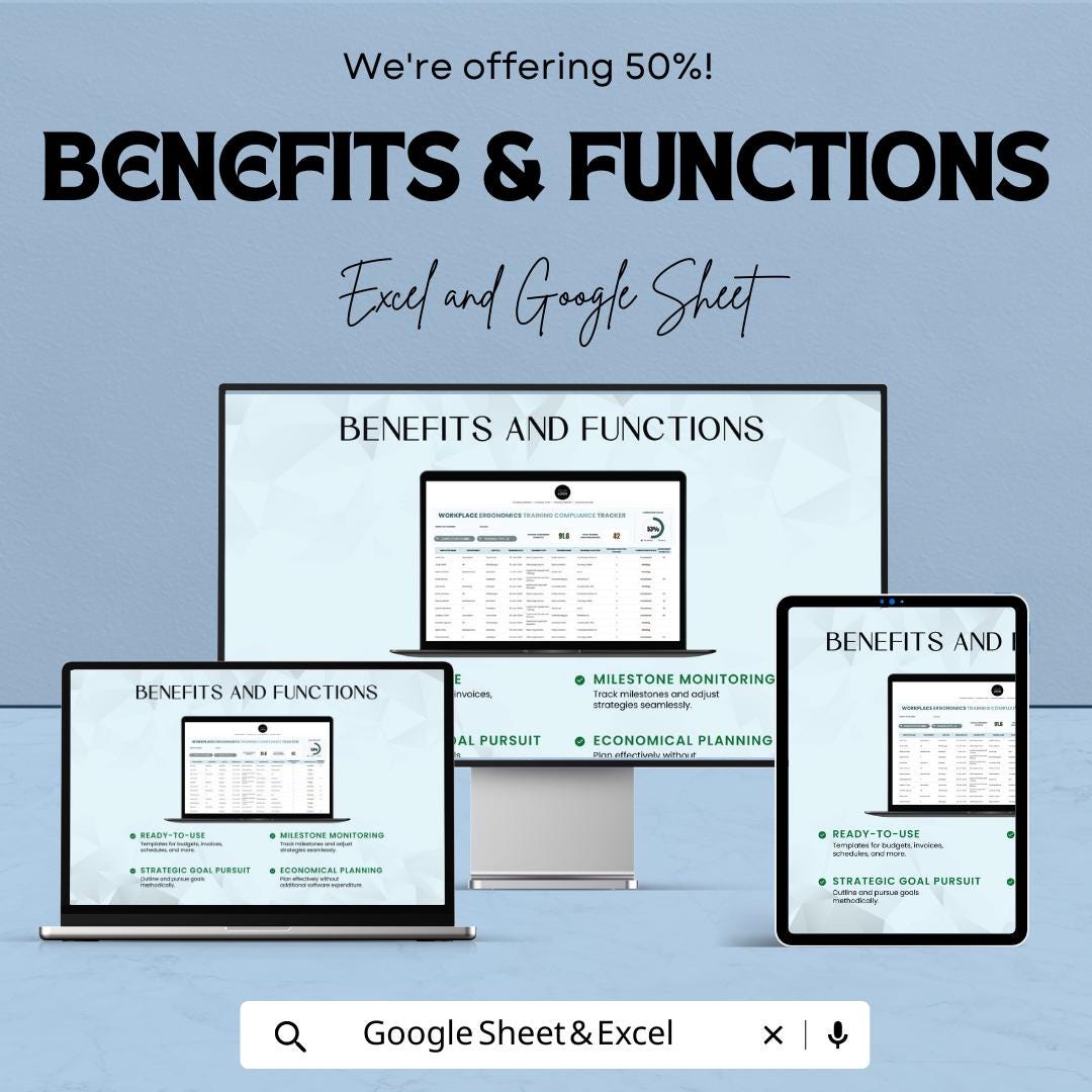 Workplace Ergonomics Training Tracker | Compliance Template | Excel & Google Sheets | Employee Training Log | Safety Tracker