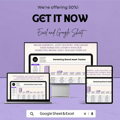Marketing Brand Asset Tracker Sheet | Excel & Google Sheet | Brand Asset Management Template | Brand Tracker Spreadsheet