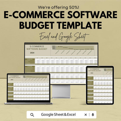 E-commerce Software Budget Template | Business Finance Tracker | Expense Planner | Software Cost Management Spreadsheet