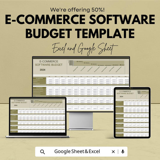 E-commerce Software Budget Template | Business Finance Tracker | Expense Planner | Software Cost Management Spreadsheet
