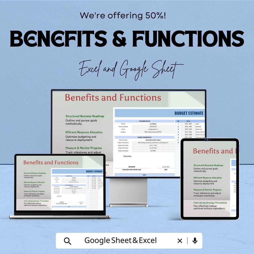 Budget Estimate Template | Excel & Google Sheet | Project Cost Estimation Spreadsheet | Editable Budget Planner | Business Expense Tracker