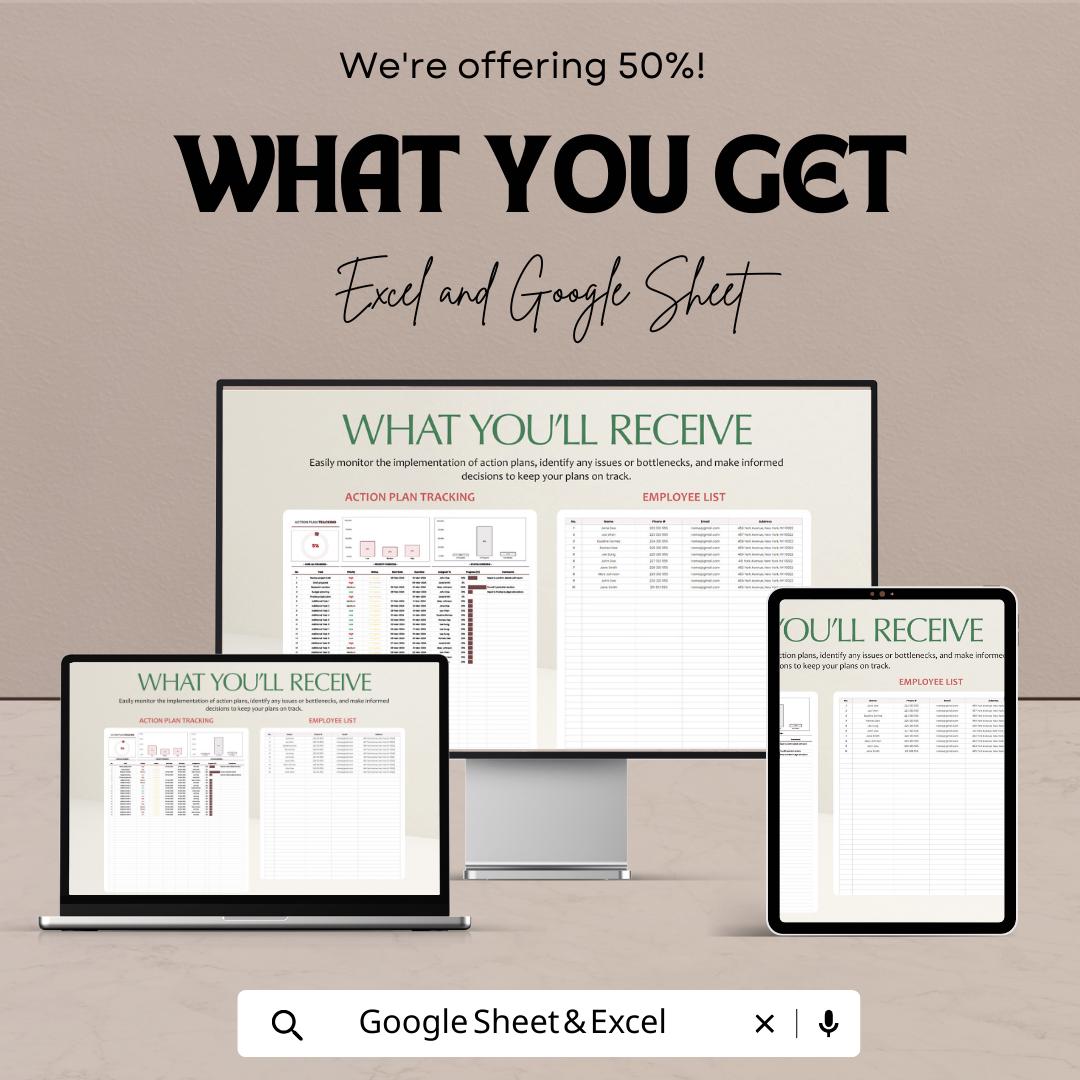 Action Plan Tracking Template | Project Tracker Spreadsheet | Task Progress Dashboard | Business Planning Tool | Goal Tracker