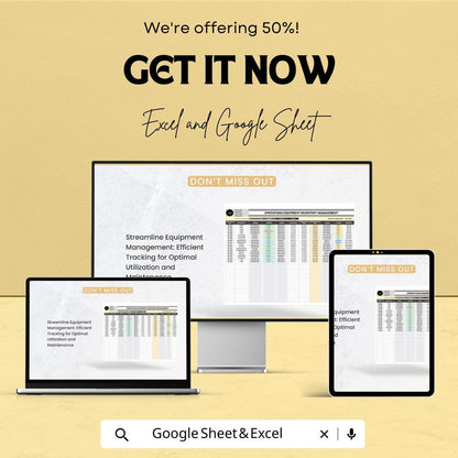 Operations Equipment Inventory Management Sheet | Excel and Google Sheets | Asset Tracking Log | Maintenance and Condition Report |