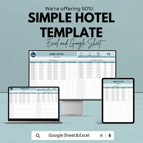 Simple Hotel Management Template | Hotel Reservation Log | Google Sheets & Excel | Room Booking Tracker | Guest Check-In Sheet