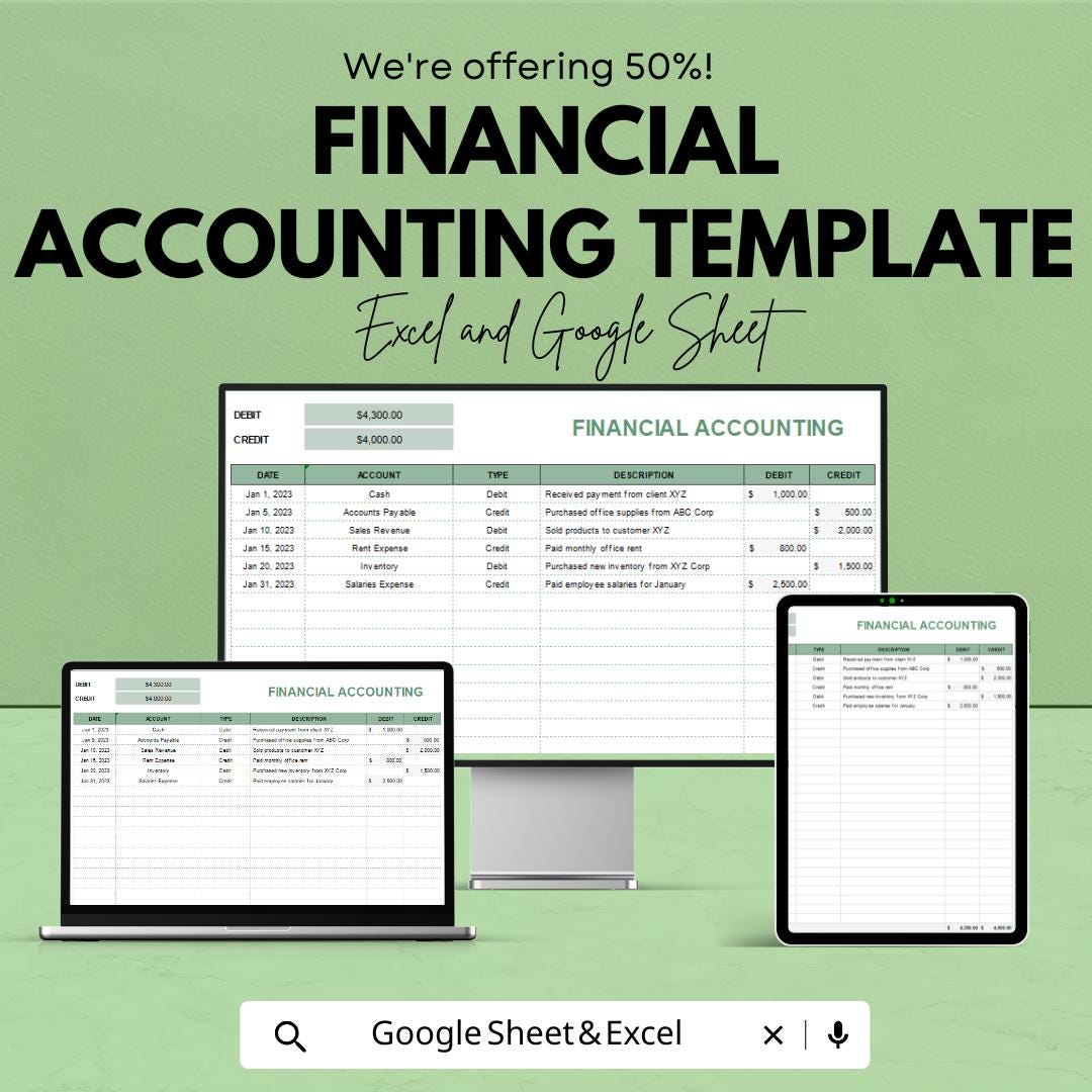 Financial Accounting Template | Excel & Google Sheets | Chart of Accounts | Journal Entry Template | Ledger and Trial Balance Spreadsheet