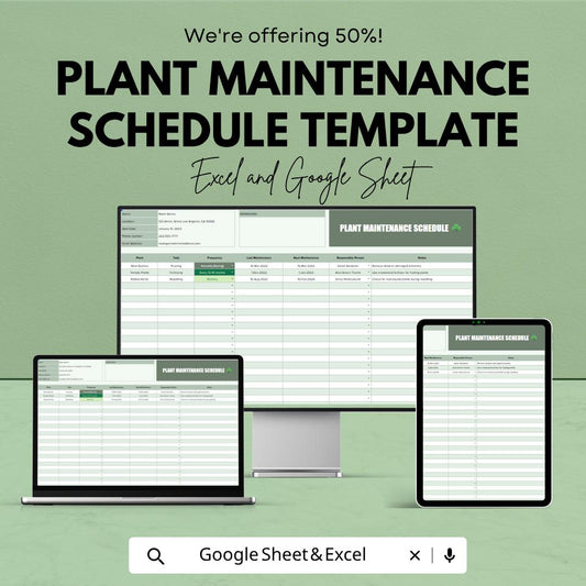 Plant Maintenance Schedule Template | Equipment Maintenance Tracker | Preventive Maintenance Planner | Maintenance Log Sheet