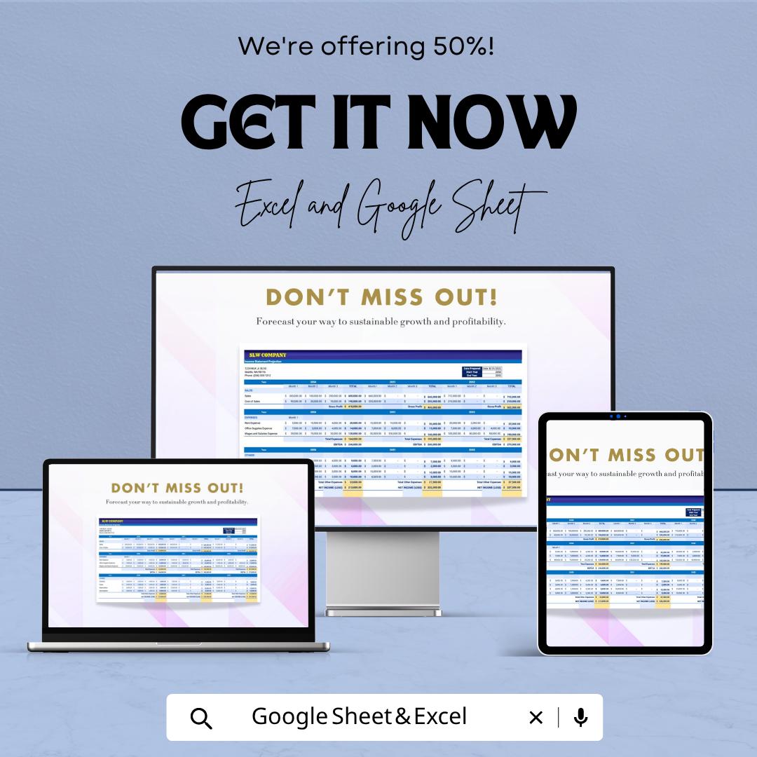 Business Financial Projection Template | Financial Forecast Spreadsheet | Business Plan Financial Model | Excel & Google Sheets |