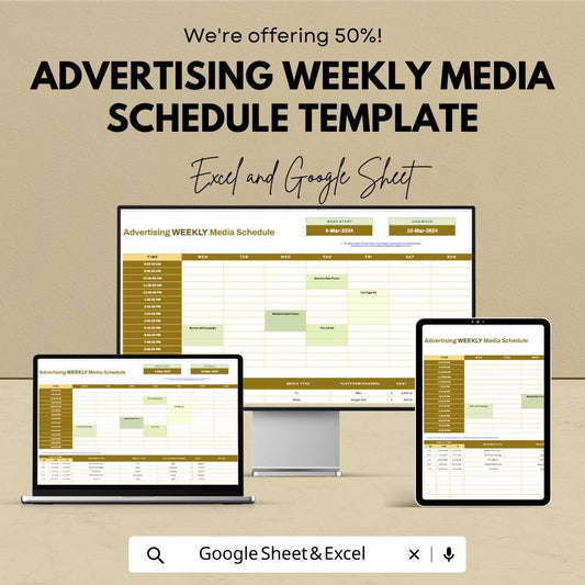 Advertising Weekly Media Schedule Template | Ad Campaign Planner | Media Planning Sheet | Weekly Advertising Calendar | Budget Tracker
