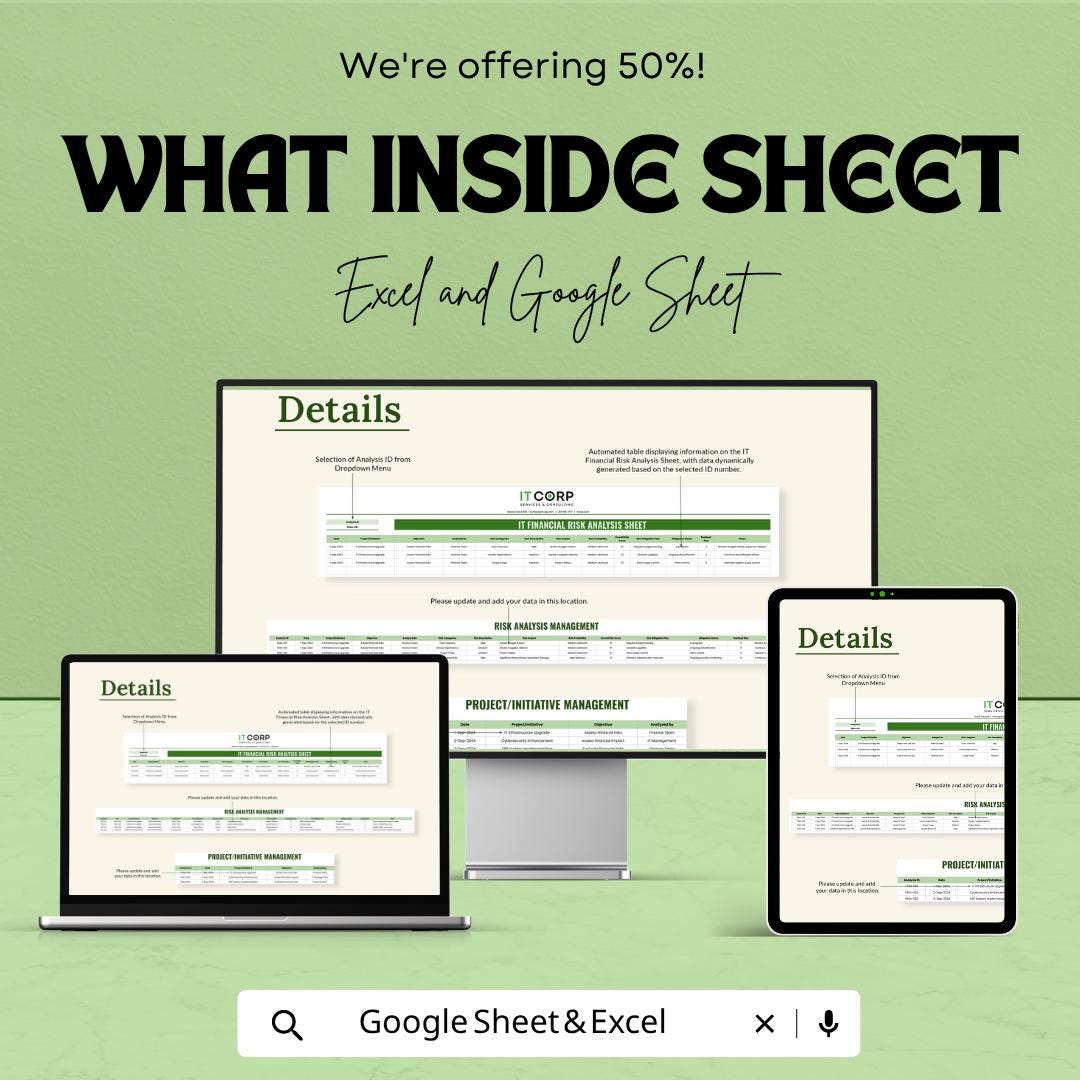 IT Financial Risk Analysis Sheet Template | Risk Assessment Spreadsheet | IT Budget Planning Template | Excel & Google Sheets |
