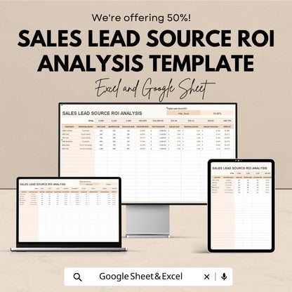 Sales Lead Source ROI Analysis Template | Lead Tracking Spreadsheet | Marketing ROI Calculator | Excel & Google Sheets | ROI Dashboard