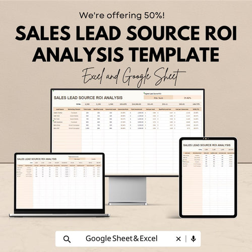 Sales Lead Source ROI Analysis Template | Lead Tracking Spreadsheet | Marketing ROI Calculator | Excel & Google Sheets | ROI Dashboard