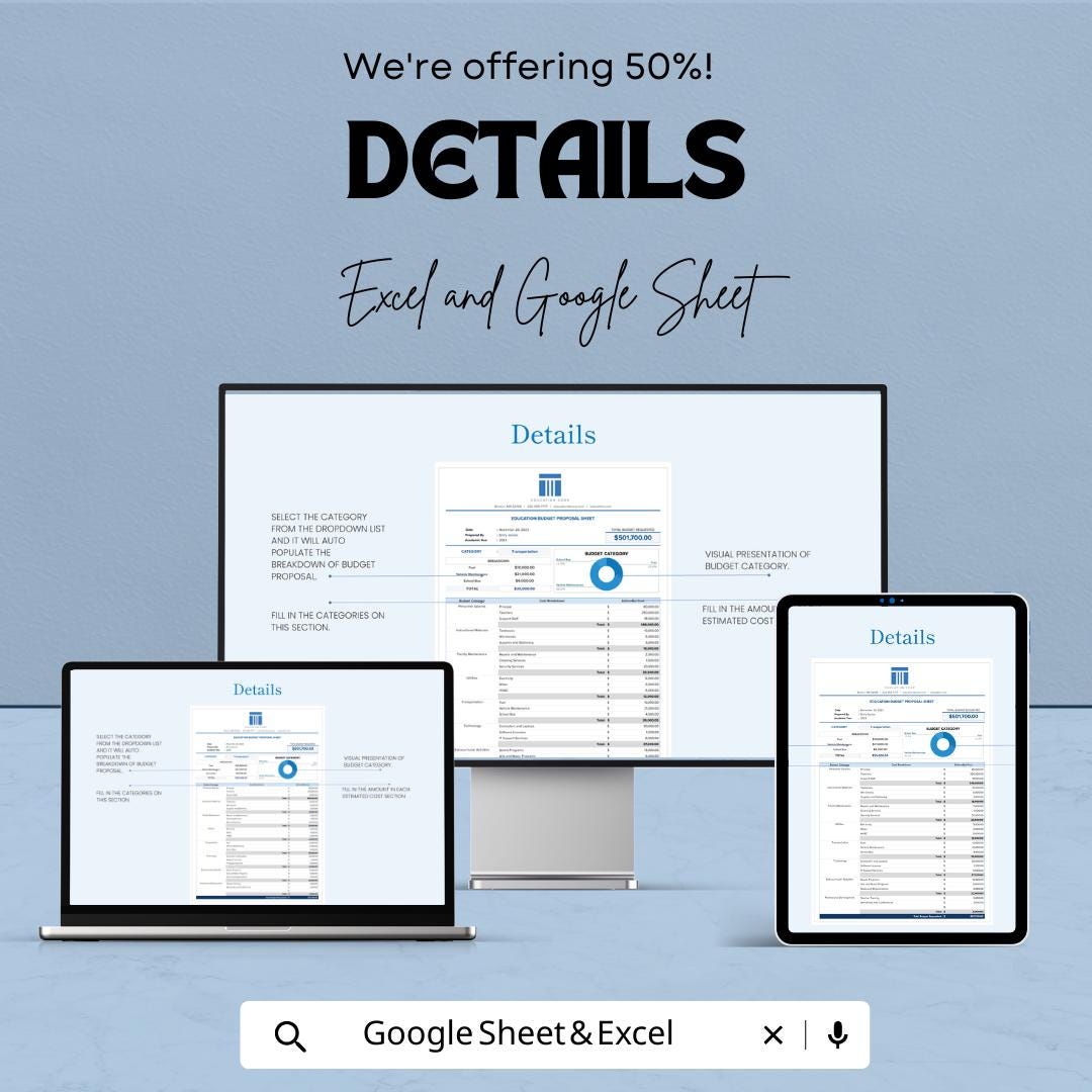 Education Budget Proposal Sheet Template | School Budget Planner  | Academic Financial Planning Spreadsheet | Editable Budget Tracker