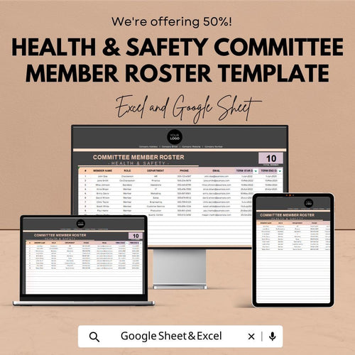 Health & Safety Committee Member Roster Template | Excel and Google Sheets | Safety Committee List | HSE Committee Tracker