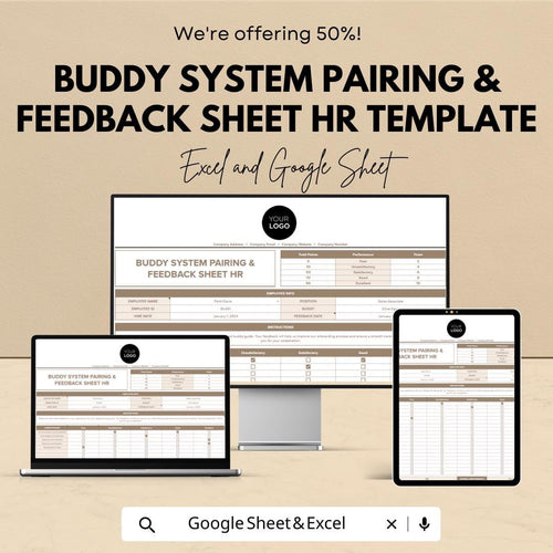 Buddy System Pairing & Feedback Sheet HR Template | Excel and Google Sheets Onboarding Tool | Employee Buddy Program Tracker