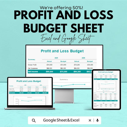 Profit and Loss Budget Sheet – Excel & Google Sheets | Automated Business Tracker | Digital Download