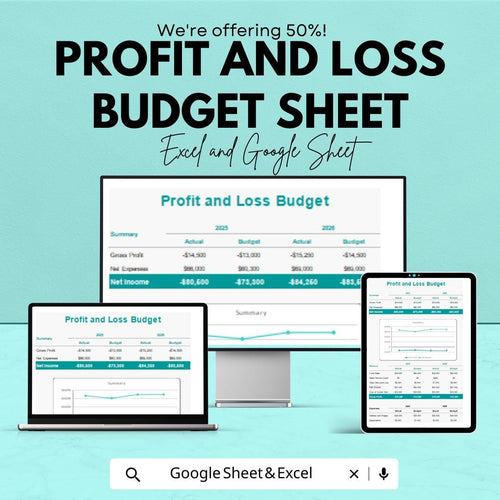 Profit and Loss Budget Sheet – Excel & Google Sheets | Automated Business Tracker | Digital Download