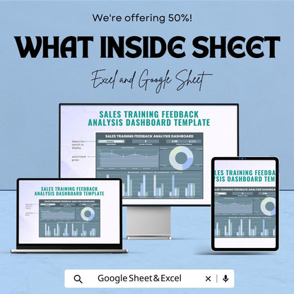 Sales Training Feedback Analysis Dashboard Template | Excel and Google Sheets | Performance Tracking & Training Insights