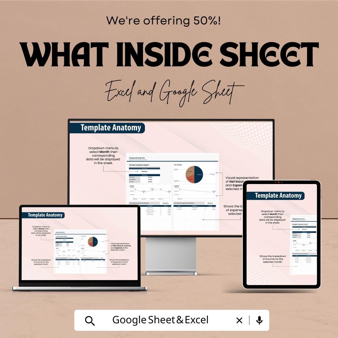 Income Expense Report Sheet - Excel and Google Sheets - Budget Tracker & Financial Planner Template for Personal and Business Use
