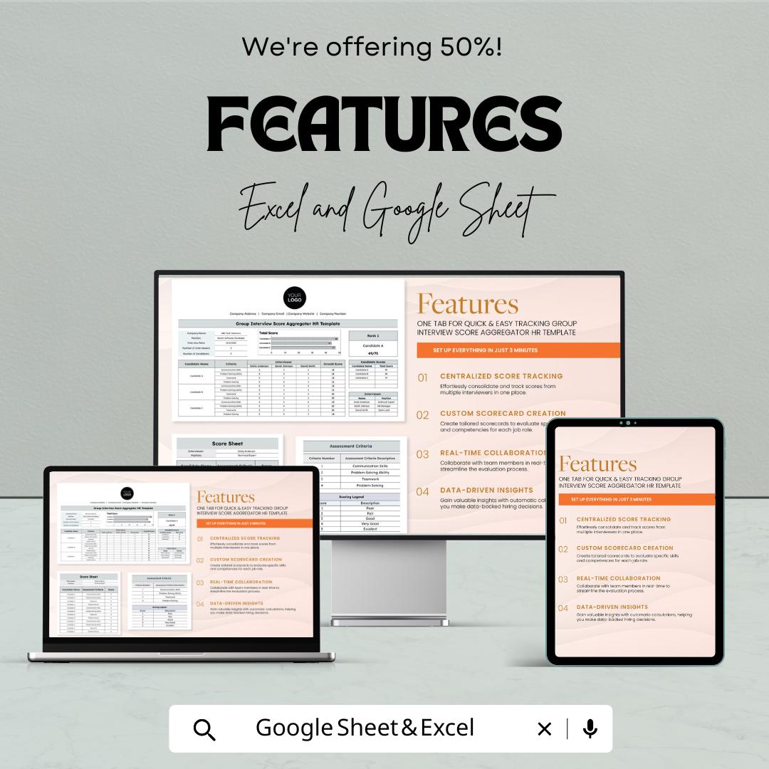 Group Interview Score Aggregator HR Template | Candidate Evaluation Tool | Interview Scorecard Excel & Google Sheets