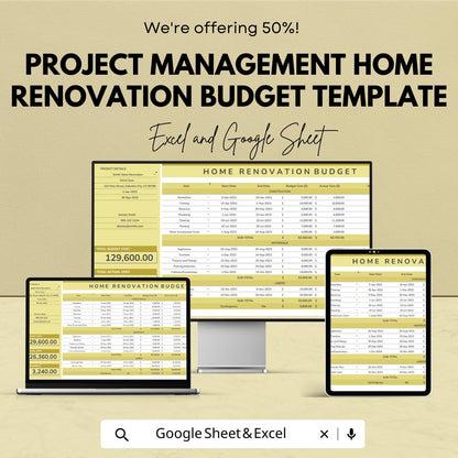 Home Renovation Budget Template | Project Management Budget Planner | Remodel Cost Tracker Spreadsheet | Excel & Google Sheets