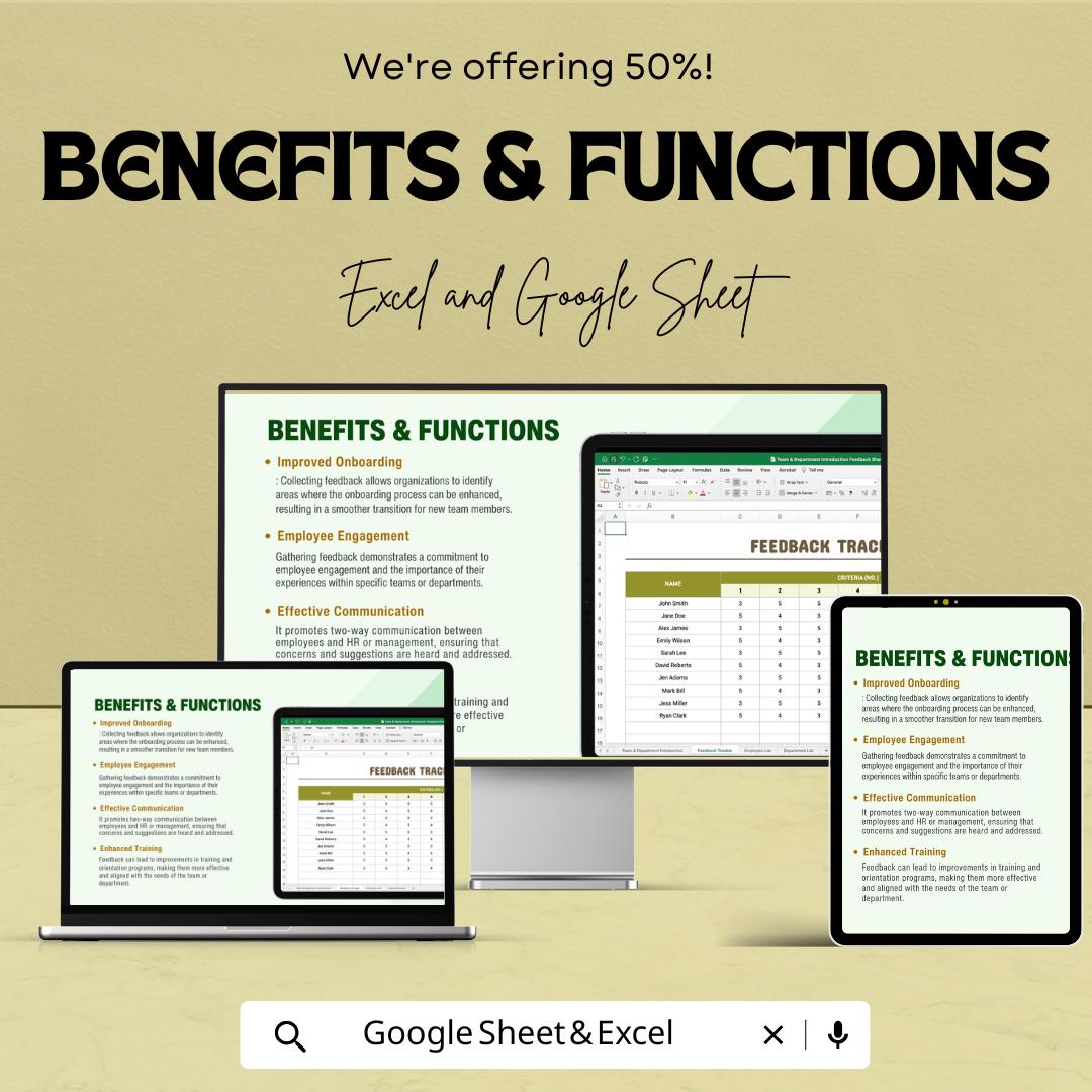 Team & Department Introduction Feedback Sheet HR Template | Employee Onboarding Feedback Form | HR Evaluation Spreadsheet