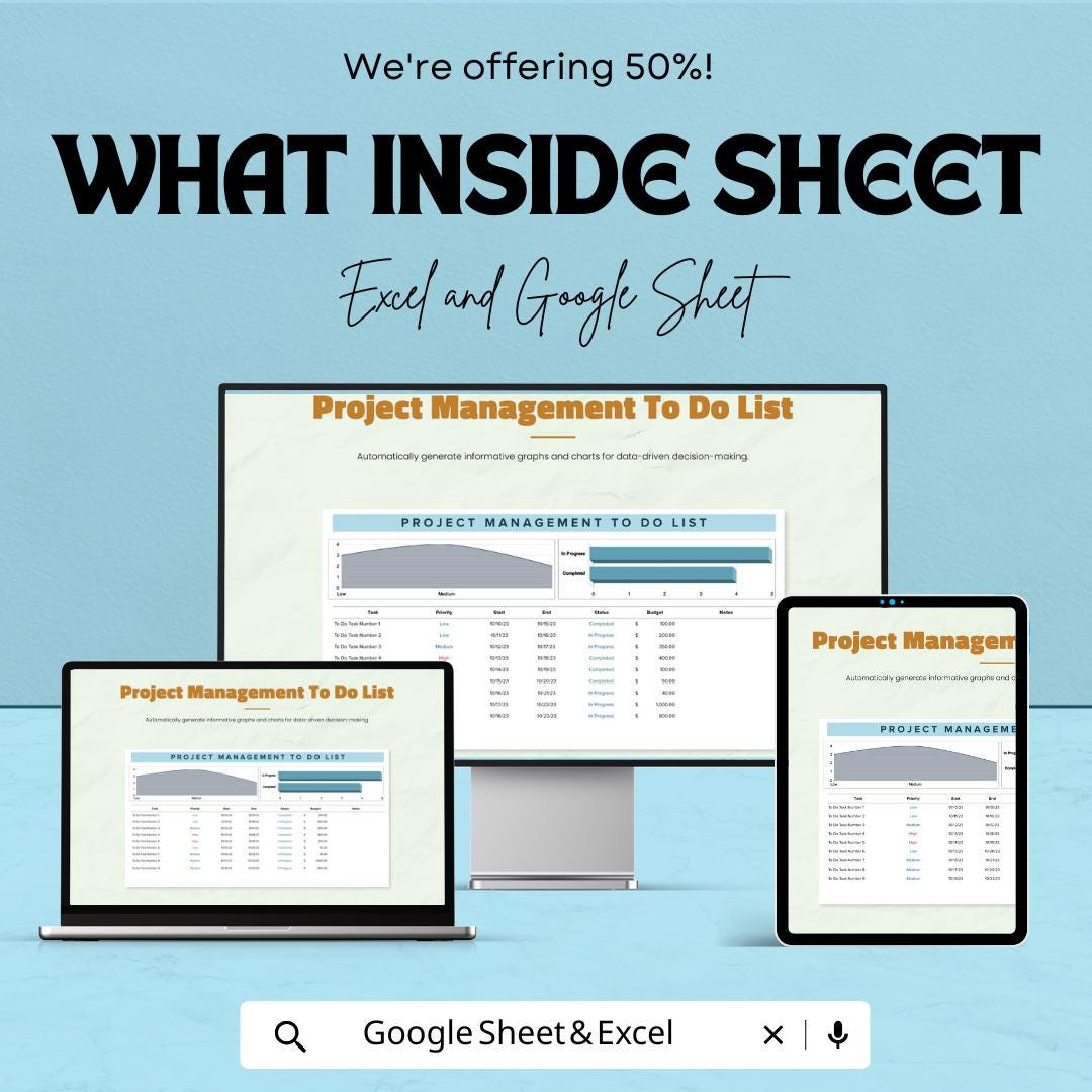 Project Management To Do List | Task Tracker Spreadsheet | Excel & Google Sheets | Team Gantt Chart | Project Timeline Planner