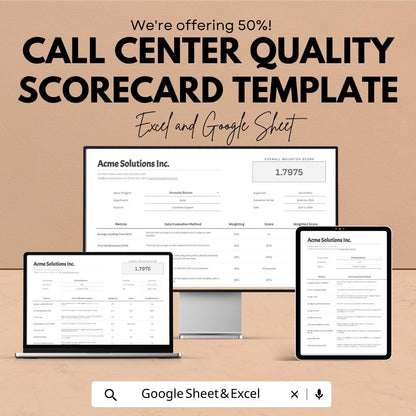 Call Center Quality Scorecard Template | QA Evaluation Form | Call Center KPI Tracker | Agent Performance Sheet